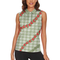 Omaomao Aloha Hawaii Women Sleeveless Polo Shirt Rosebud Lei With Palaka Motif LT14 - Polynesian Pride