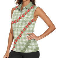 Omaomao Aloha Hawaii Women Sleeveless Polo Shirt Rosebud Lei With Palaka Motif LT14 - Polynesian Pride