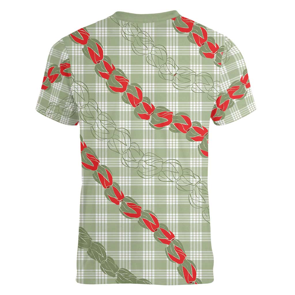 Omaomao Aloha Hawaii Women V-Neck T-Shirt Rosebud Lei With Palaka Motif LT14 - Polynesian Pride