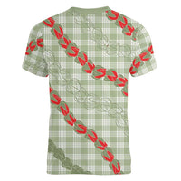 Omaomao Aloha Hawaii Women V-Neck T-Shirt Rosebud Lei With Palaka Motif LT14 - Polynesian Pride