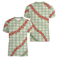 Omaomao Aloha Hawaii Women V-Neck T-Shirt Rosebud Lei With Palaka Motif LT14 - Polynesian Pride