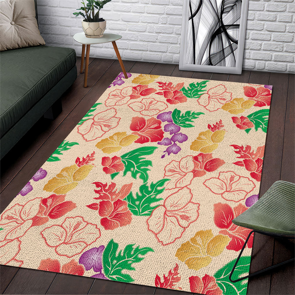 Colorful Aloha Hawaii Hibiscus Orchid Seamless Area Rug