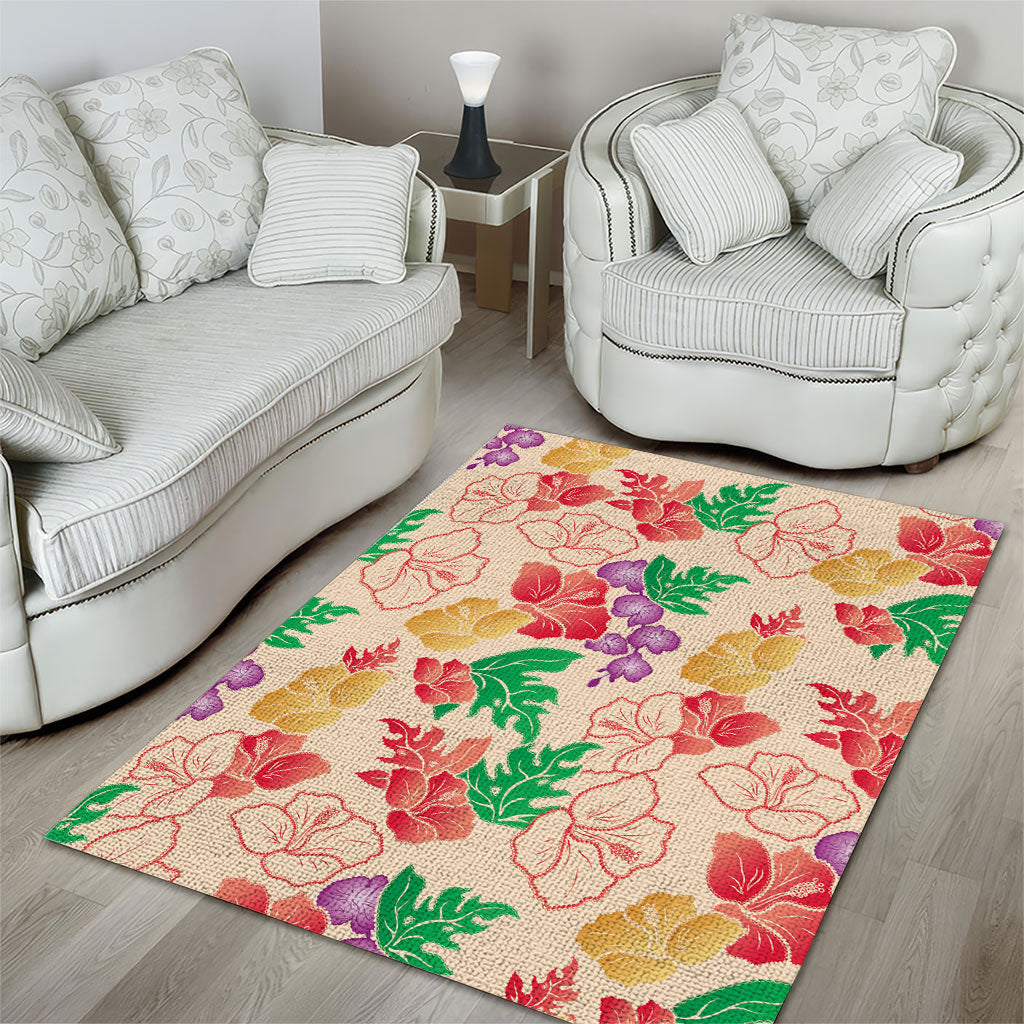 Colorful Aloha Hawaii Hibiscus Orchid Seamless Area Rug
