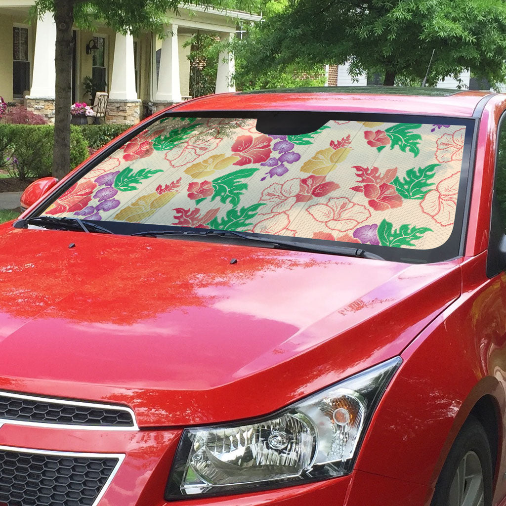 Colorful Aloha Hawaii Hibiscus Orchid Seamless Auto Sun Shade