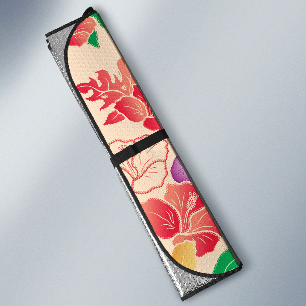 Colorful Aloha Hawaii Hibiscus Orchid Seamless Auto Sun Shade
