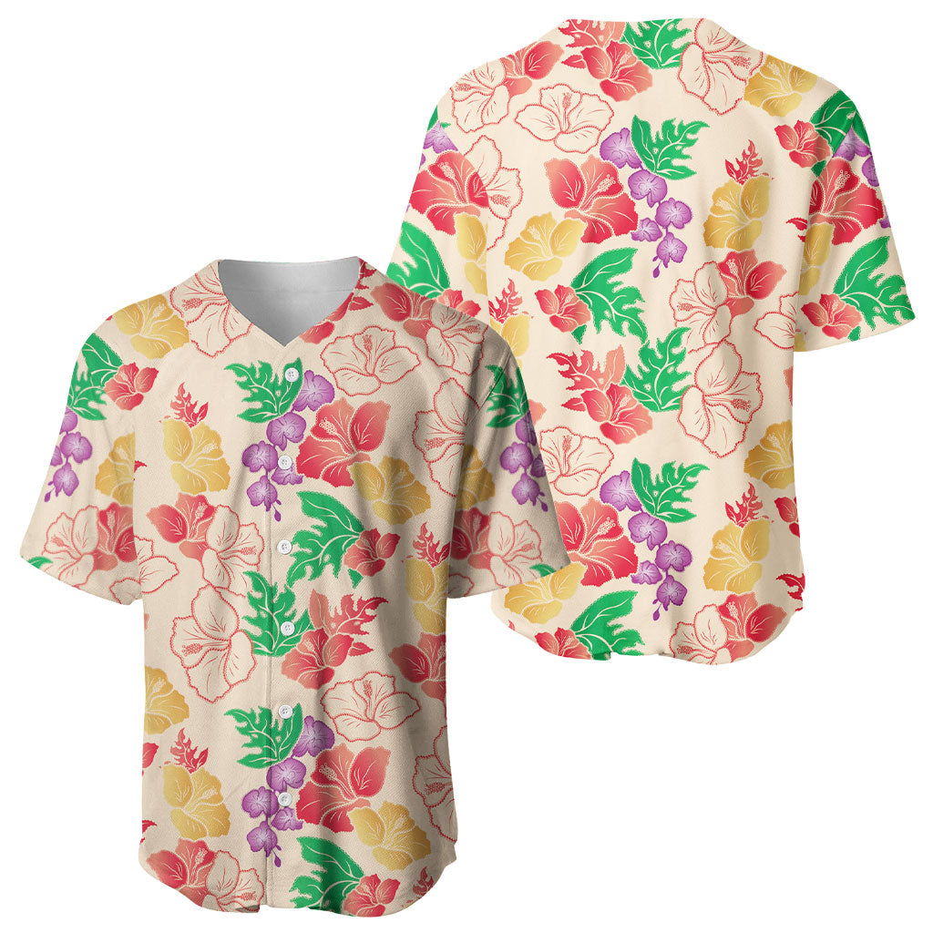 Colorful Aloha Hawaii Hibiscus Orchid Seamless Baseball Jersey
