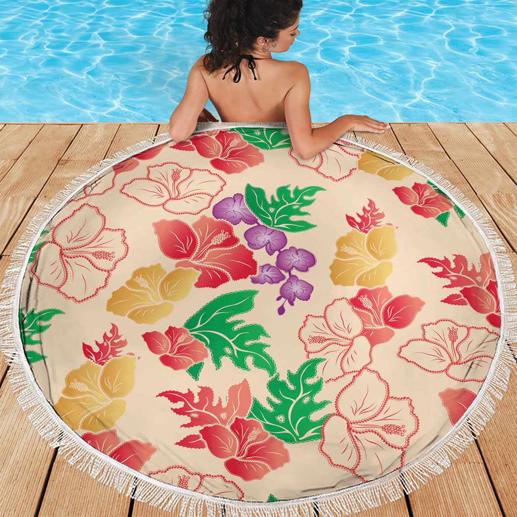 Colorful Aloha Hawaii Hibiscus Orchid Seamless Beach Blanket
