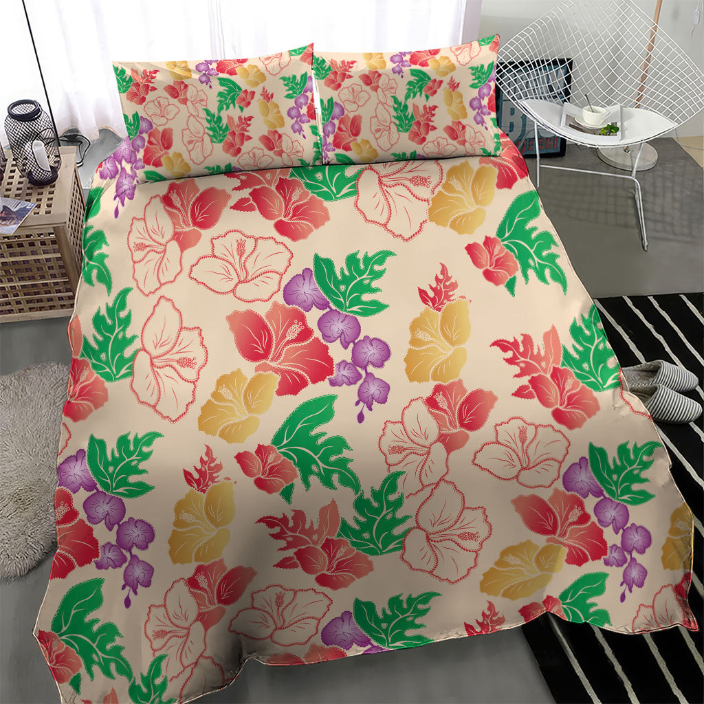 Colorful Aloha Hawaii Hibiscus Orchid Seamless Bedding Set
