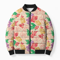 Colorful Aloha Hawaii Hibiscus Orchid Seamless Bomber Puffer Jacket