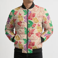 Colorful Aloha Hawaii Hibiscus Orchid Seamless Bomber Puffer Jacket