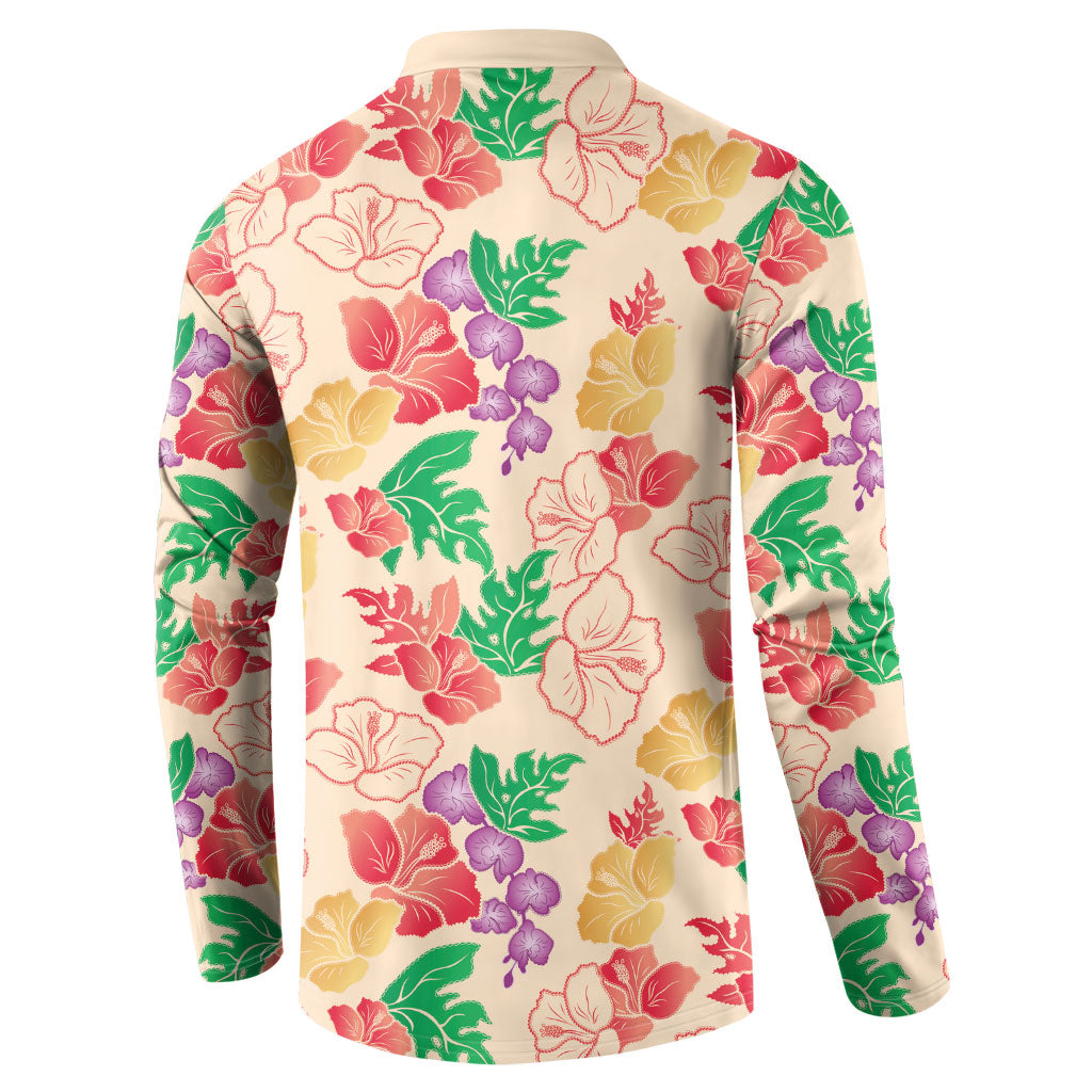 Colorful Aloha Hawaii Hibiscus Orchid Seamless Button Sweatshirt
