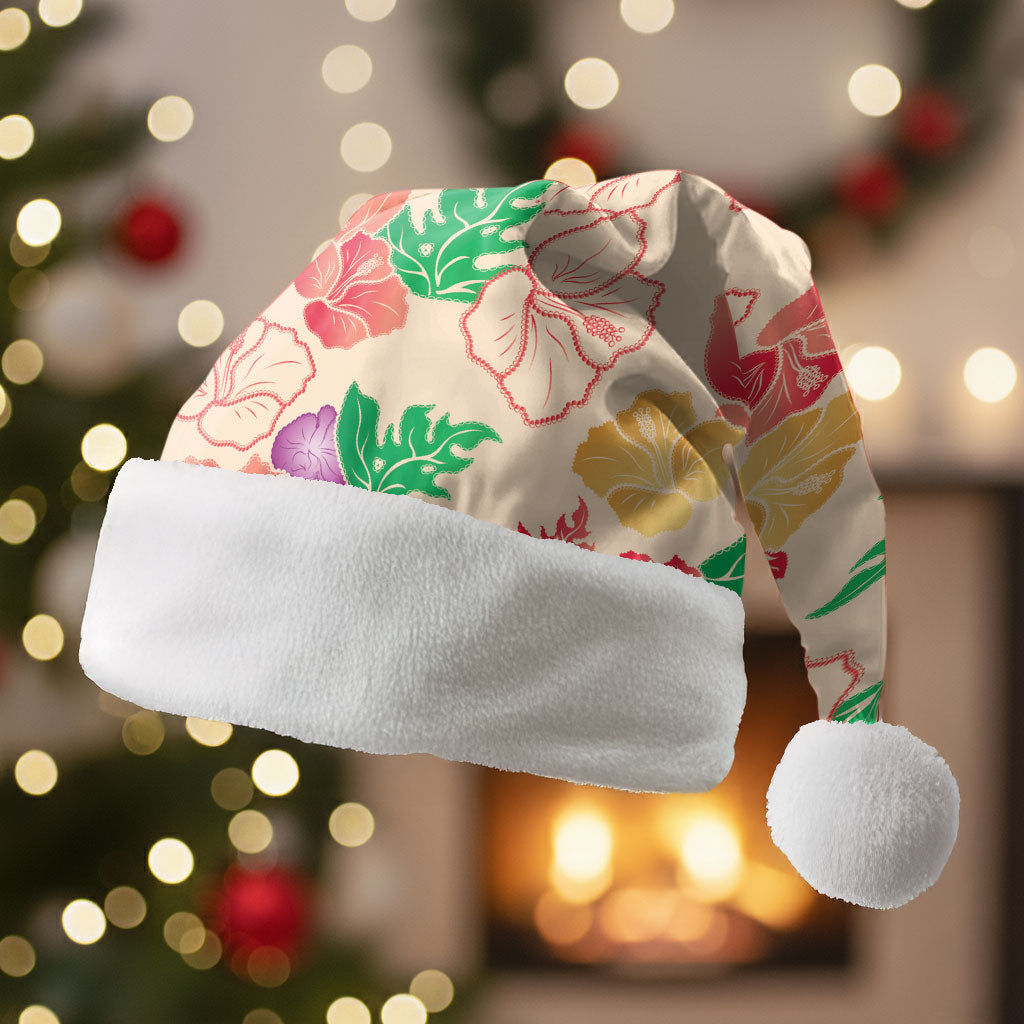 Colorful Aloha Hawaii Hibiscus Orchid Seamless Christmas Santa Hat