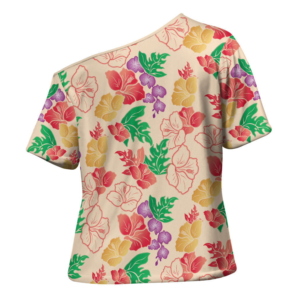 Colorful Aloha Hawaii Hibiscus Orchid Seamless Cross Shoulder Shirt