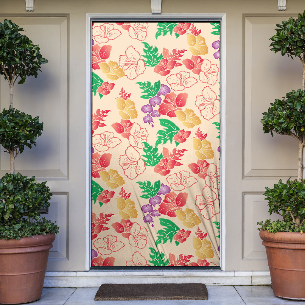 Colorful Aloha Hawaii Hibiscus Orchid Seamless Door Cover
