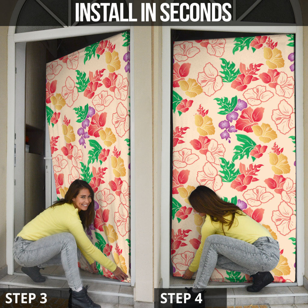 Colorful Aloha Hawaii Hibiscus Orchid Seamless Door Cover
