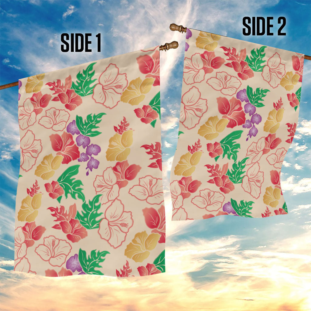 Colorful Aloha Hawaii Hibiscus Orchid Seamless Garden Flag