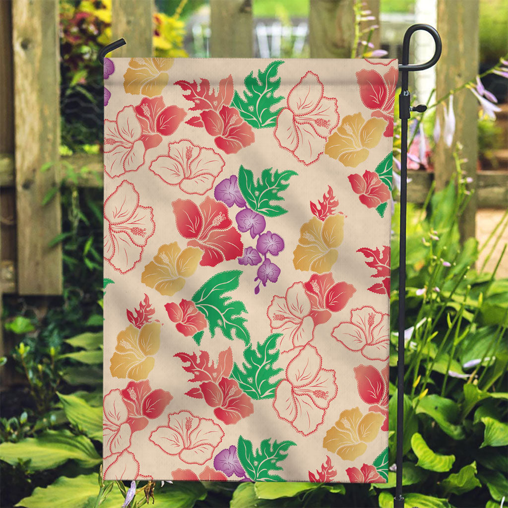 Colorful Aloha Hawaii Hibiscus Orchid Seamless Garden Flag