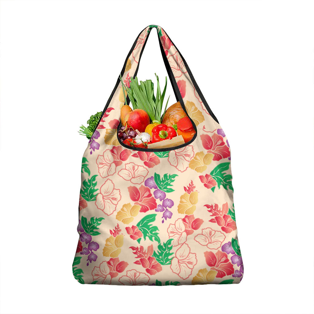 Colorful Aloha Hawaii Hibiscus Orchid Seamless Grocery Bag