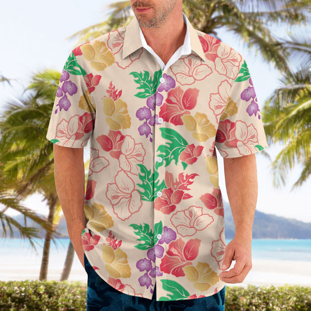 Colorful Aloha Hawaii Hibiscus Orchid Seamless Hawaiian Shirt