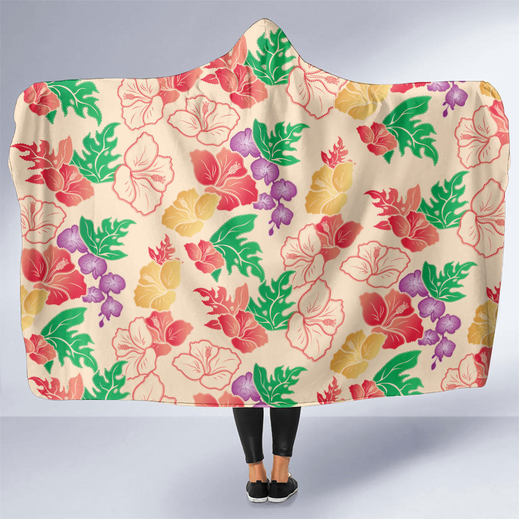Colorful Aloha Hawaii Hibiscus Orchid Seamless Hooded Blanket
