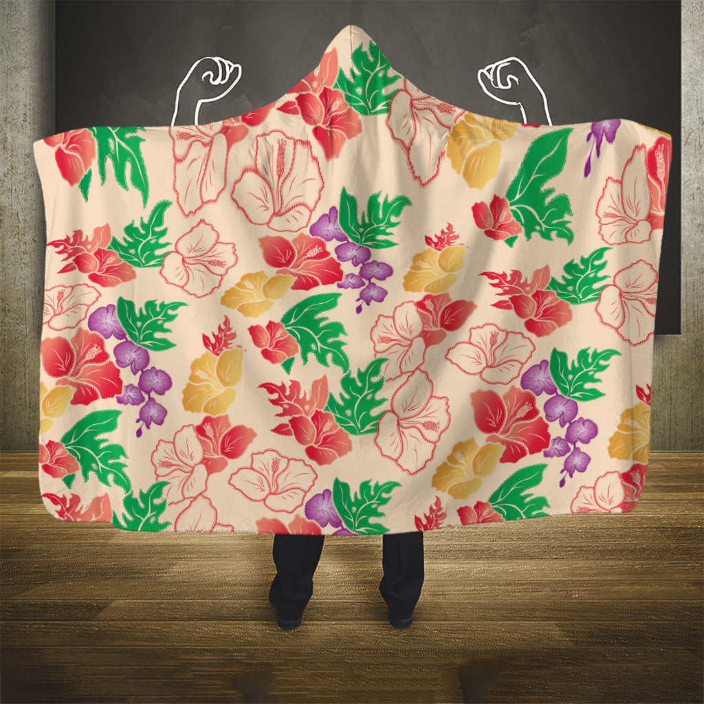 Colorful Aloha Hawaii Hibiscus Orchid Seamless Hooded Blanket
