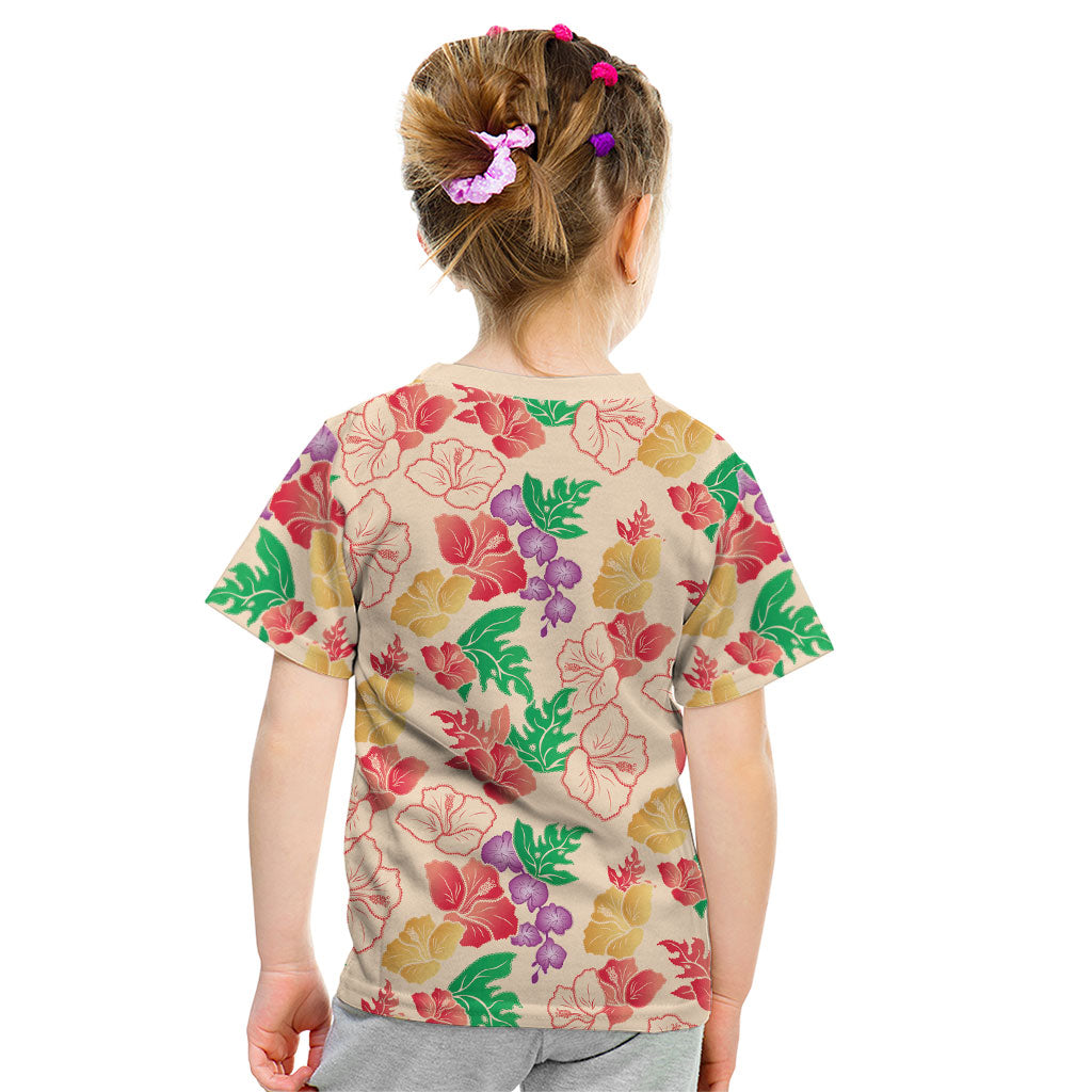 Colorful Aloha Hawaii Hibiscus Orchid Seamless Kid T Shirt