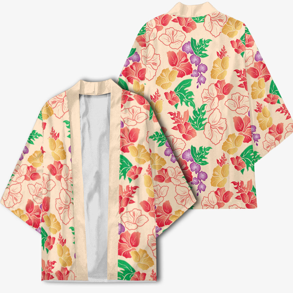 Colorful Aloha Hawaii Hibiscus Orchid Seamless Kimono