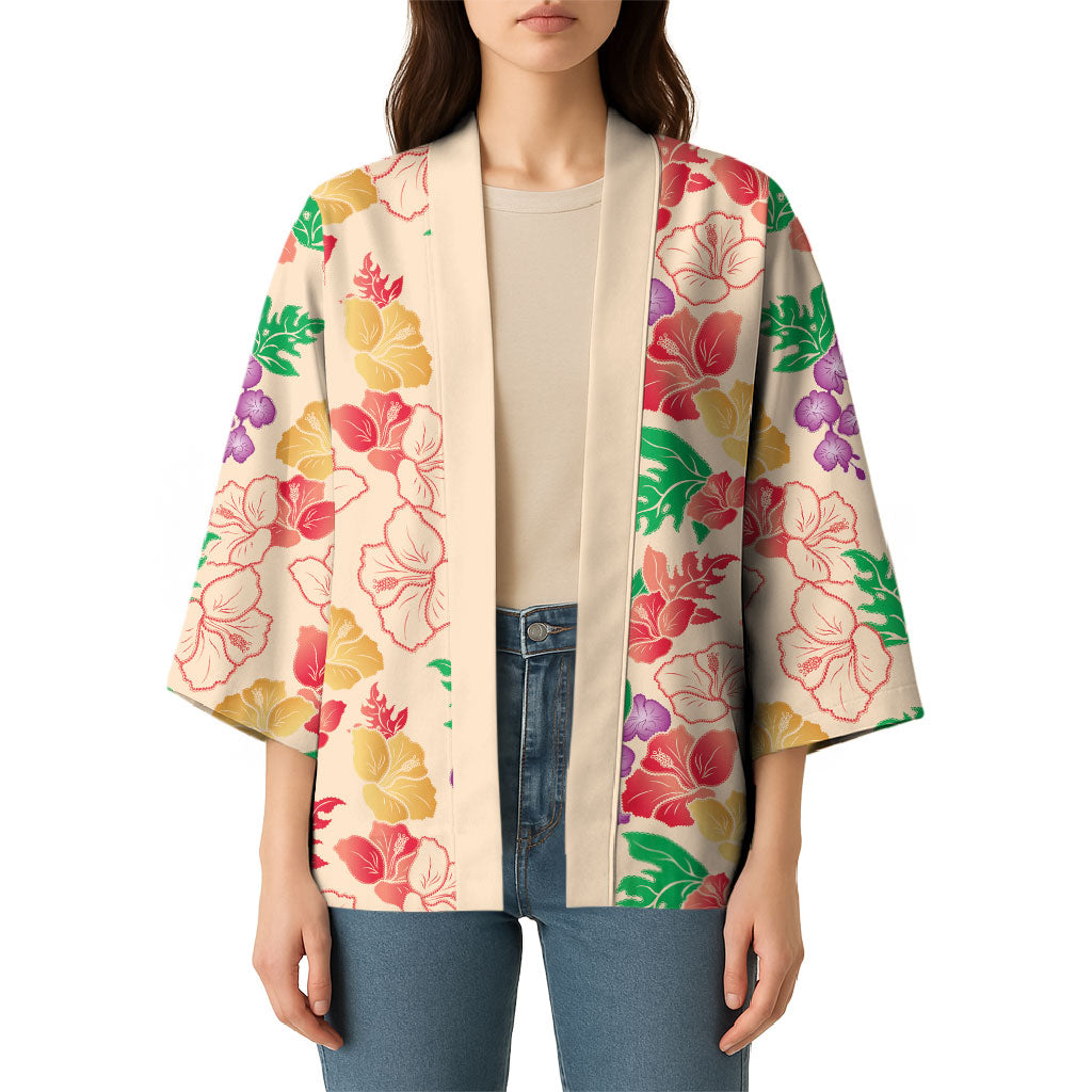 Colorful Aloha Hawaii Hibiscus Orchid Seamless Kimono