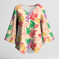 Colorful Aloha Hawaii Hibiscus Orchid Seamless Kimono Sleeve Blouse