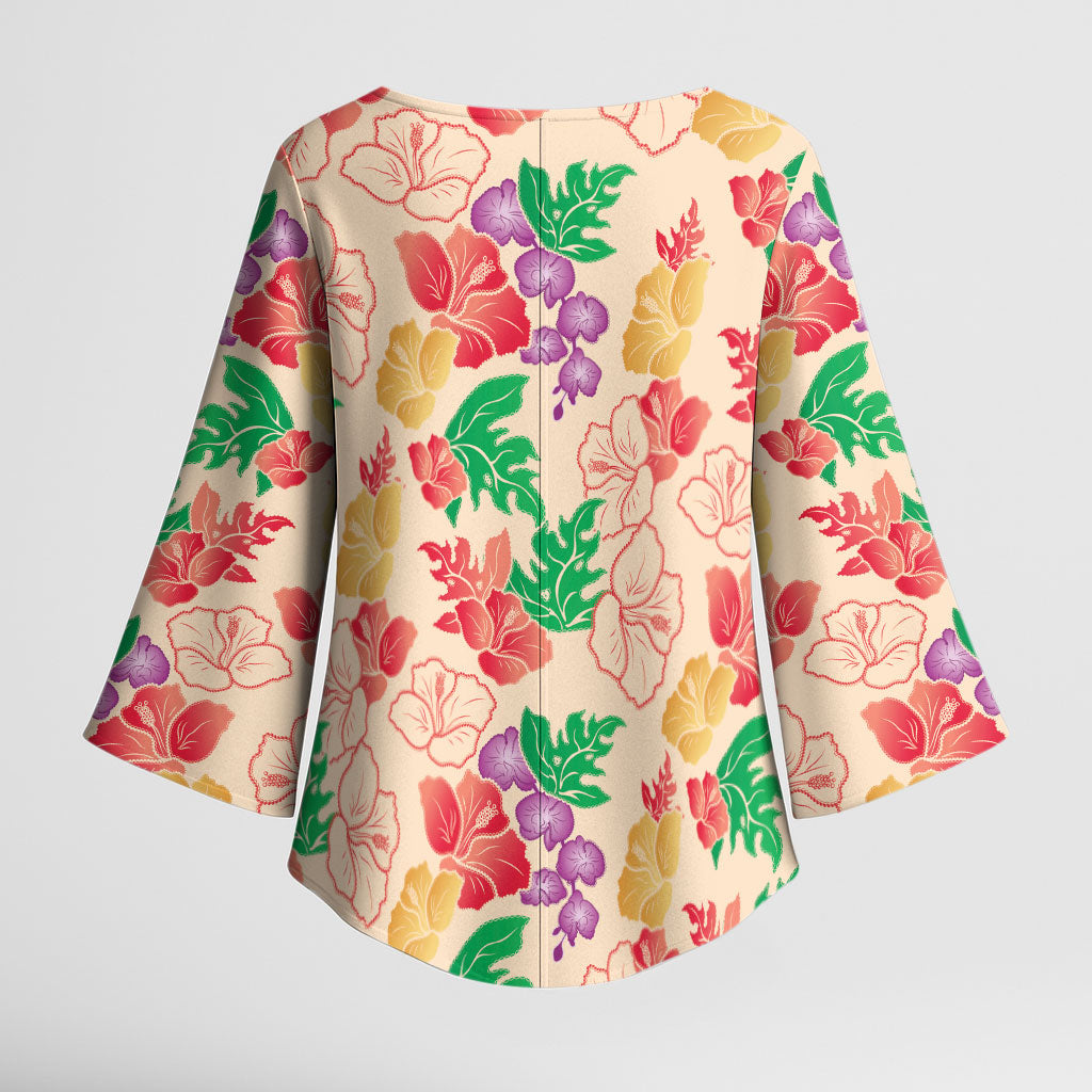 Colorful Aloha Hawaii Hibiscus Orchid Seamless Kimono Sleeve Blouse
