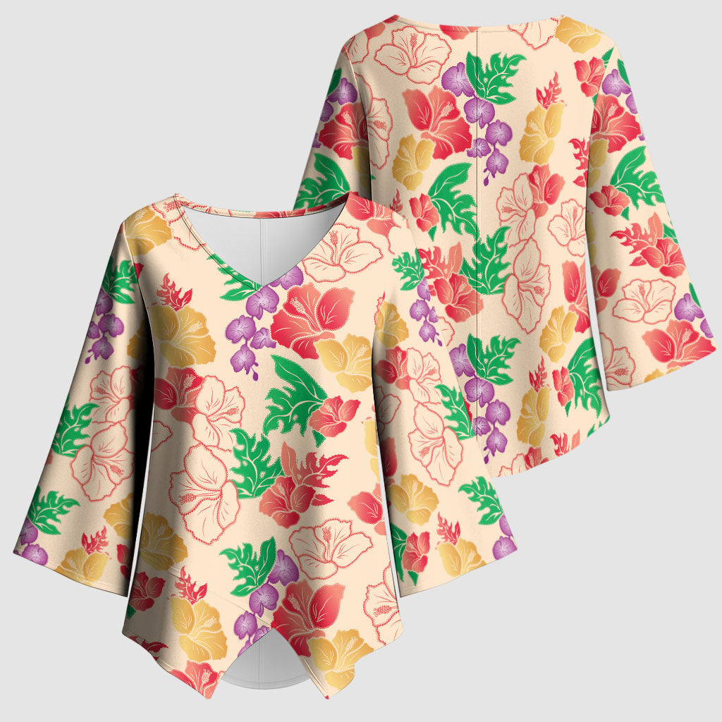 Colorful Aloha Hawaii Hibiscus Orchid Seamless Kimono Sleeve Blouse