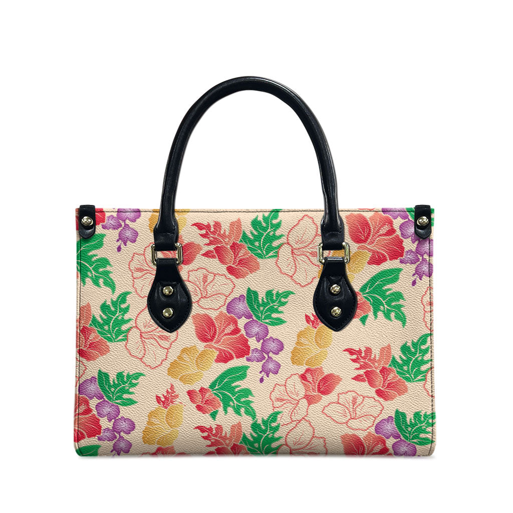 Colorful Aloha Hawaii Hibiscus Orchid Seamless Leather Bag