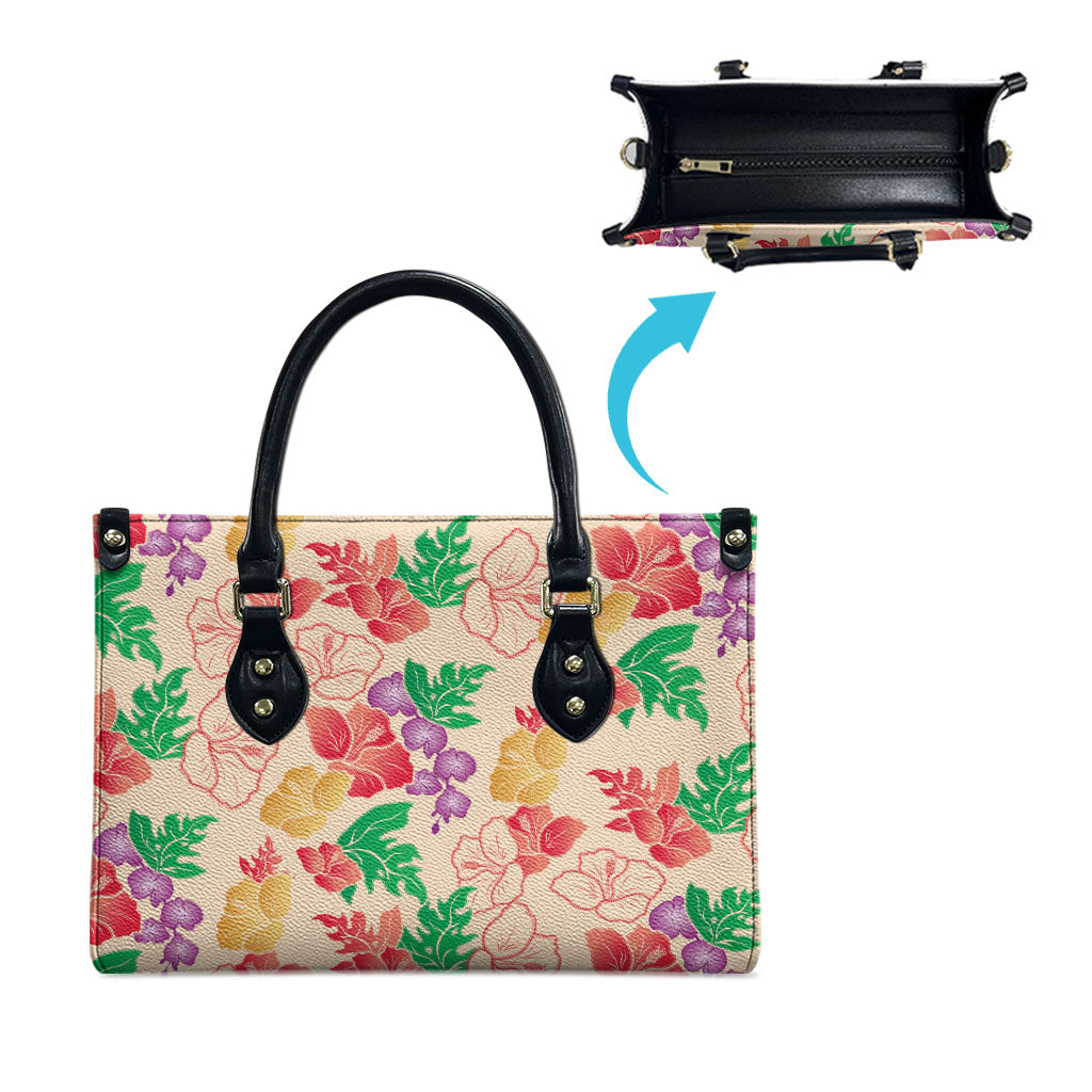 Colorful Aloha Hawaii Hibiscus Orchid Seamless Leather Bag