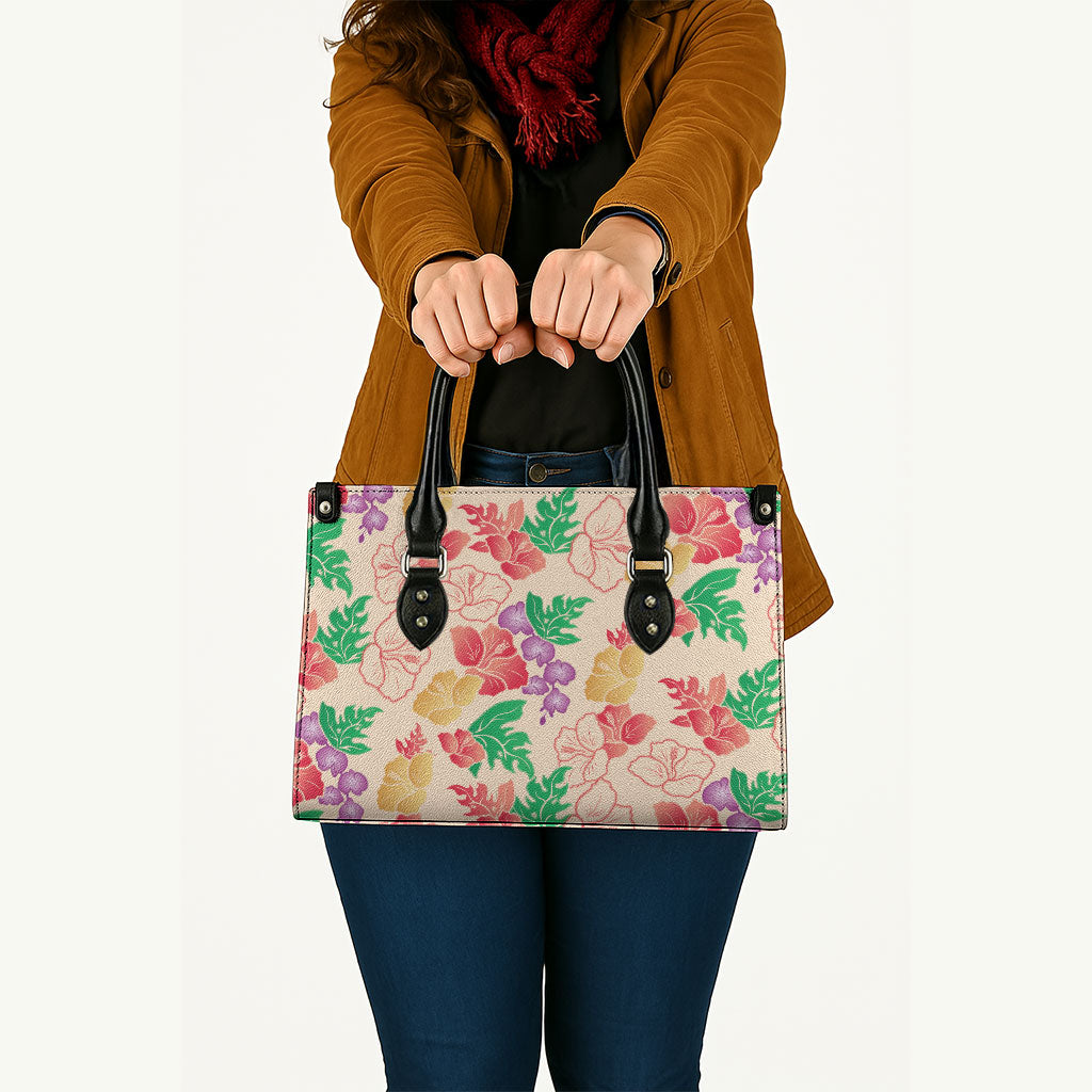 Colorful Aloha Hawaii Hibiscus Orchid Seamless Leather Bag
