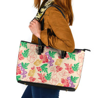 Colorful Aloha Hawaii Hibiscus Orchid Seamless Leather Tote Bag