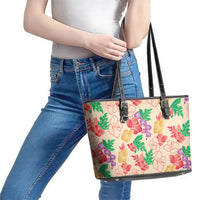 Colorful Aloha Hawaii Hibiscus Orchid Seamless Leather Tote Bag