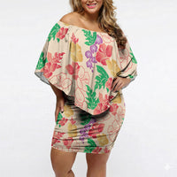 Colorful Aloha Hawaii Hibiscus Orchid Seamless Off Shoulder Short Dress
