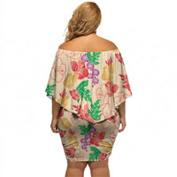 Colorful Aloha Hawaii Hibiscus Orchid Seamless Off Shoulder Short Dress