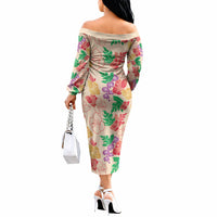Colorful Aloha Hawaii Hibiscus Orchid Seamless Off The Shoulder Long Sleeve Dress