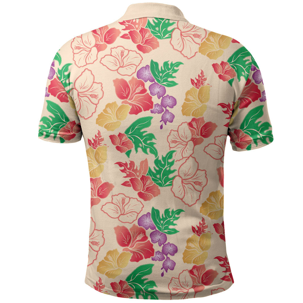 Colorful Aloha Hawaii Hibiscus Orchid Seamless Polo Shirt