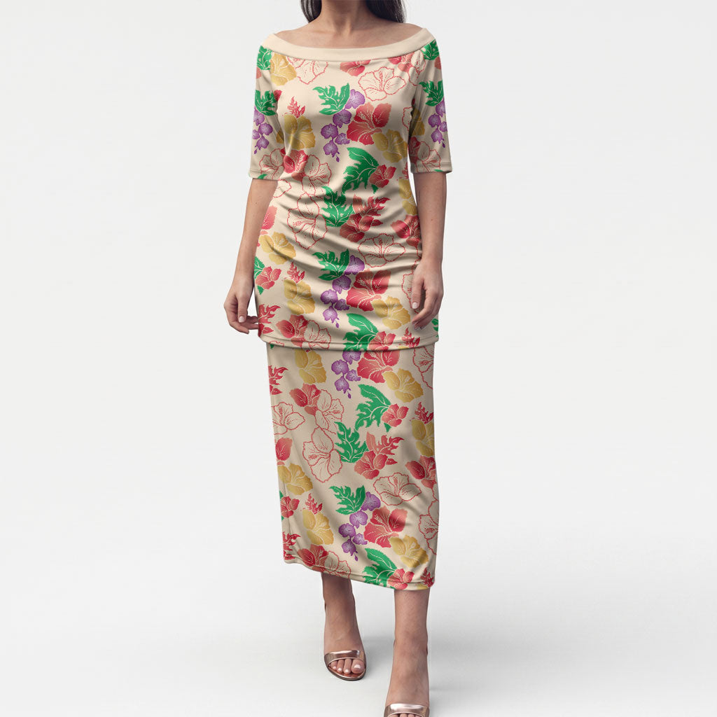 Colorful Aloha Hawaii Hibiscus Orchid Seamless Puletasi