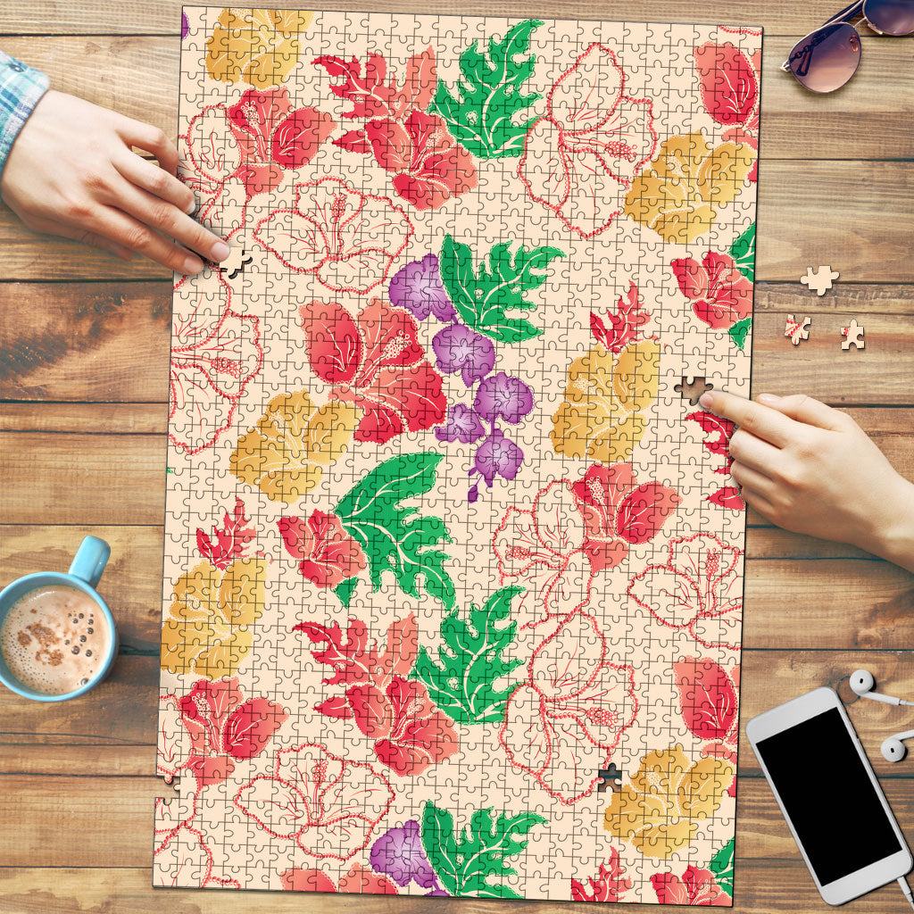 Colorful Aloha Hawaii Hibiscus Orchid Seamless Puzzle