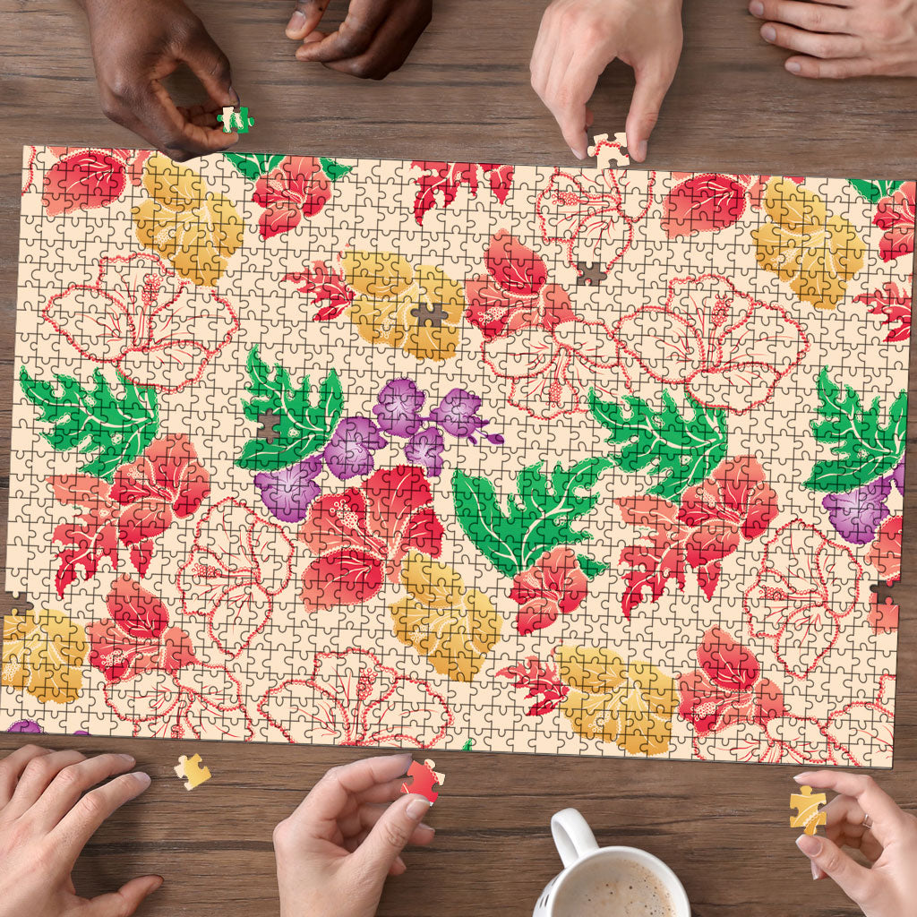 Colorful Aloha Hawaii Hibiscus Orchid Seamless Puzzle