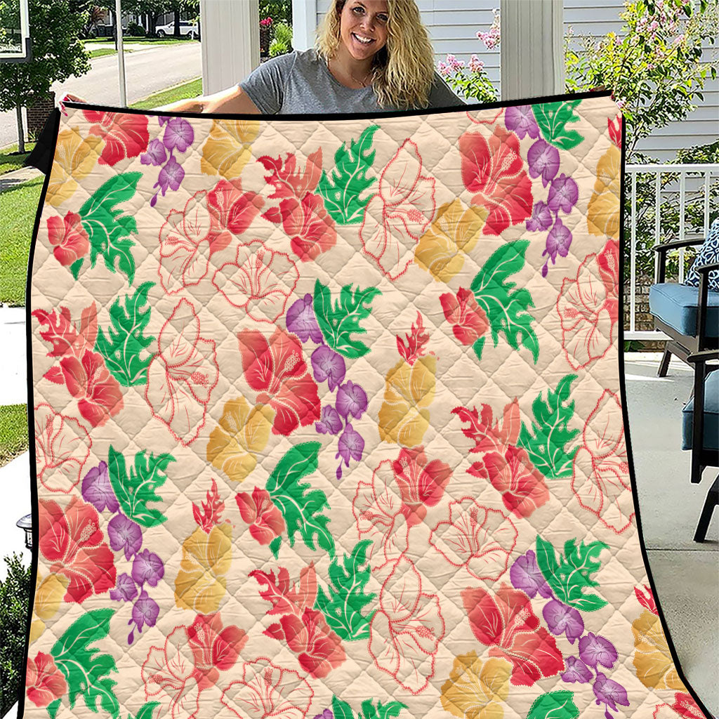 Colorful Aloha Hawaii Hibiscus Orchid Seamless Quilt