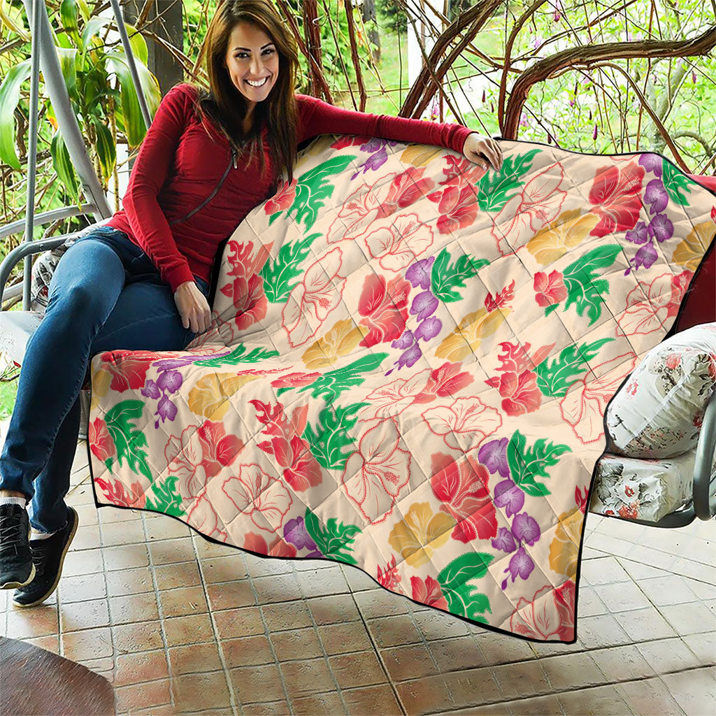 Colorful Aloha Hawaii Hibiscus Orchid Seamless Quilt