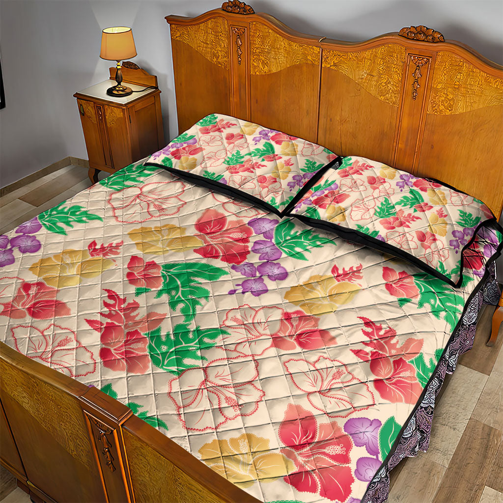 Colorful Aloha Hawaii Hibiscus Orchid Seamless Quilt Bed Set
