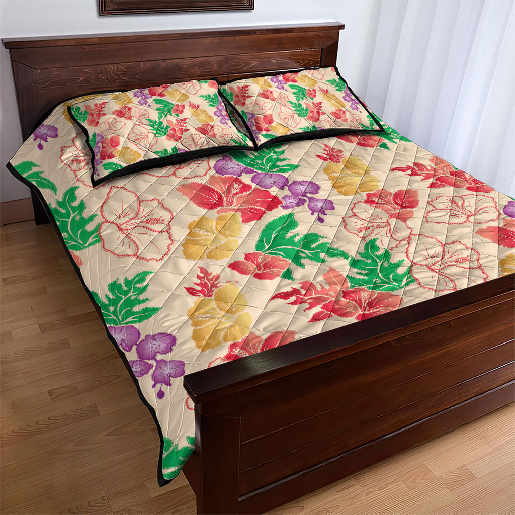 Colorful Aloha Hawaii Hibiscus Orchid Seamless Quilt Bed Set