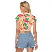 Colorful Aloha Hawaii Hibiscus Orchid Seamless Raglan Cropped T Shirt