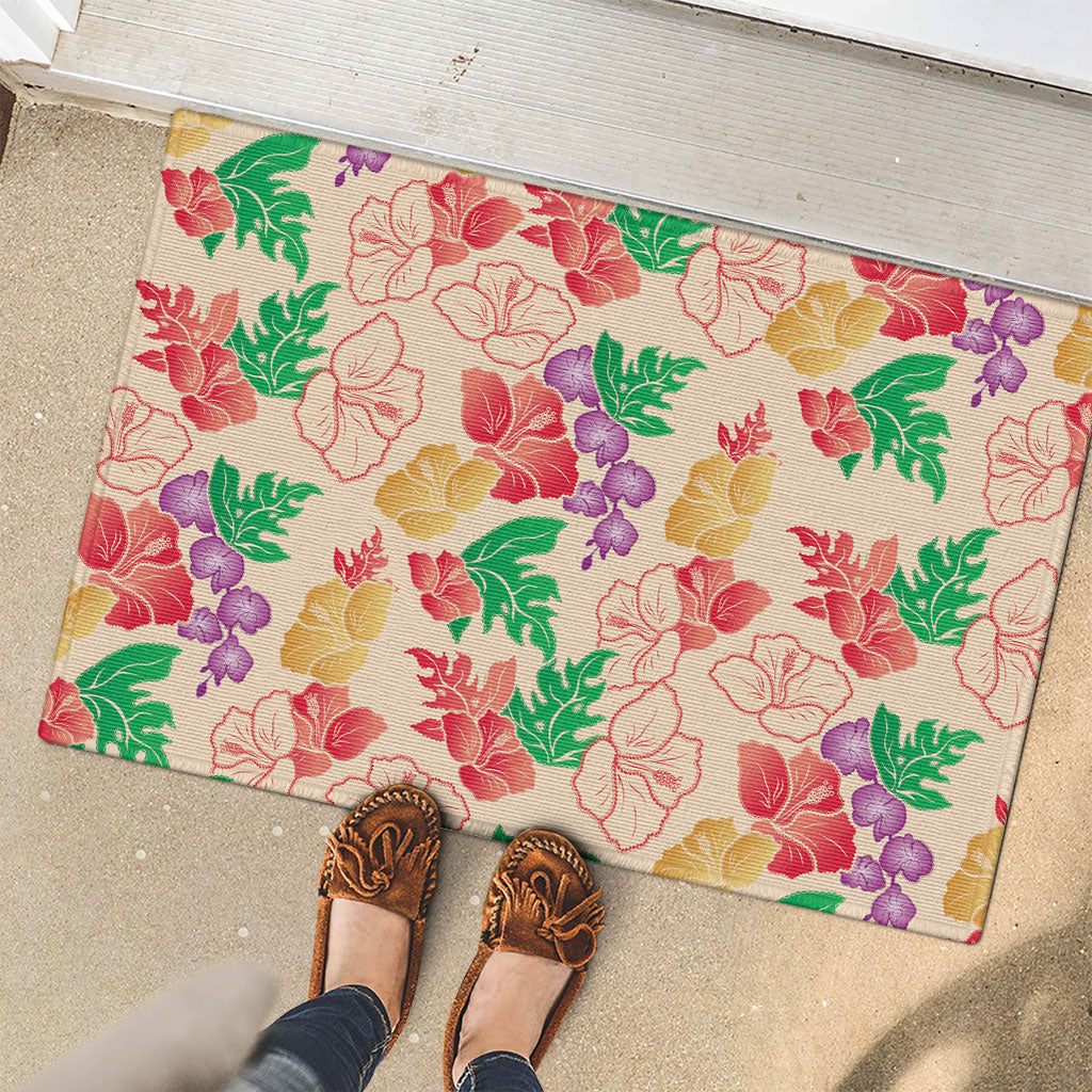 Colorful Aloha Hawaii Hibiscus Orchid Seamless Rubber Doormat