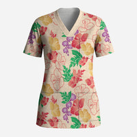 Colorful Aloha Hawaii Hibiscus Orchid Seamless Scrub Top
